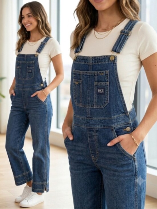 BKLE Denim Denim - Vintage 90s BKLE Denim Overalls Medium Wash 100% Cotton Large Y2K Grunge